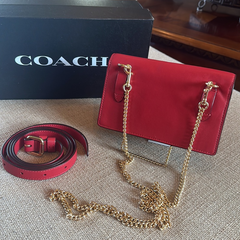 Coach Flap Color Block Red Leather And Brown Canv… - image 2